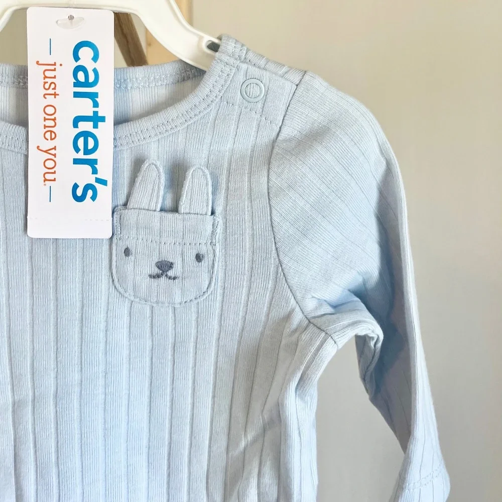 Carters‎ Just One You Newborn Light Blue Ribbed Bunny Pocket 2pc Set NWT